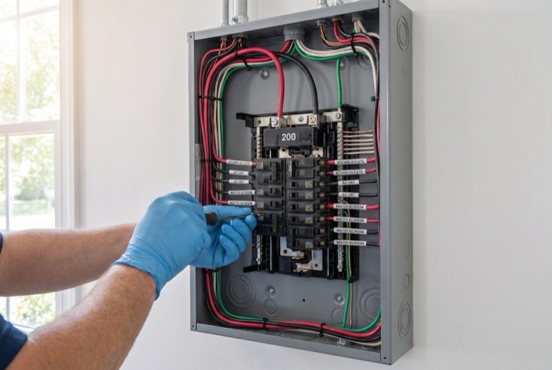 Upgraded 200-amp breaker panel with neatly labeled circuits